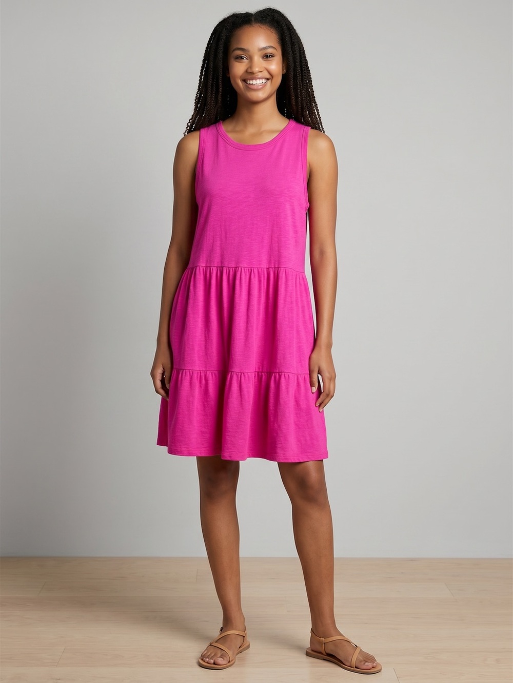 GAP Pink Tiered Swing Dress XL Sleeveless Cotton Modal Casual Summer Dress